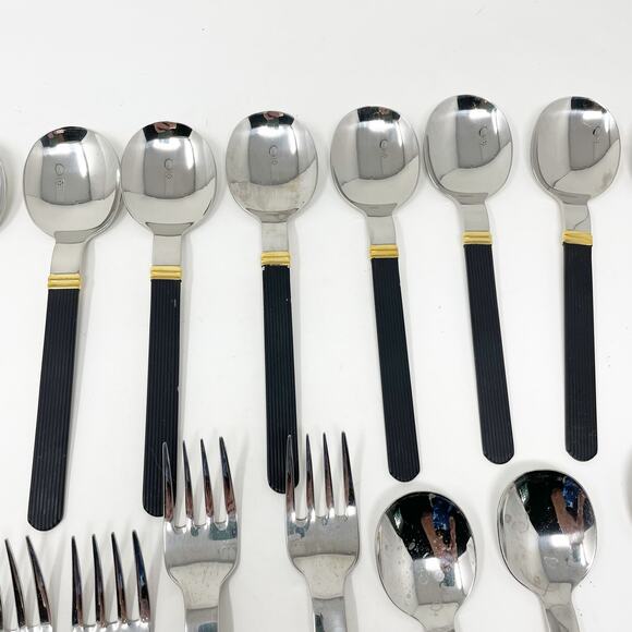 Vintage Sasaki Vignelli Japan Rigadin Matte Black Flatware Mixed Lot of 24 - Picture 3 of 16